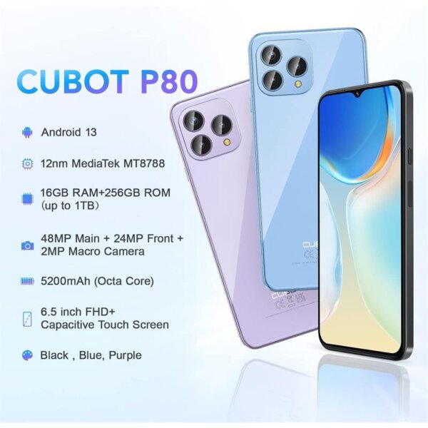 Smartphone Cubot P80 6.58 Fhd+ 8gb/256gb/nfc/4g 48mpx 5200mah Blue
